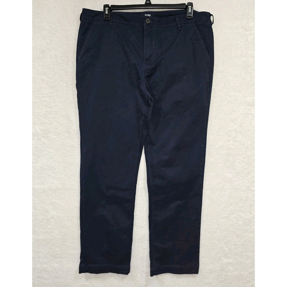 Aero Men's Slim Straight Fit Navy Blue Pants Flat Front Chino Trouser Size 38x32
